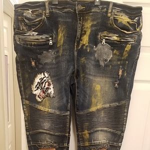 Embellish Biker Denim Jeans